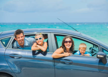 Family in rental car