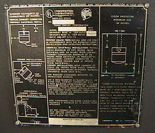 Wood stove clearance label and safety information